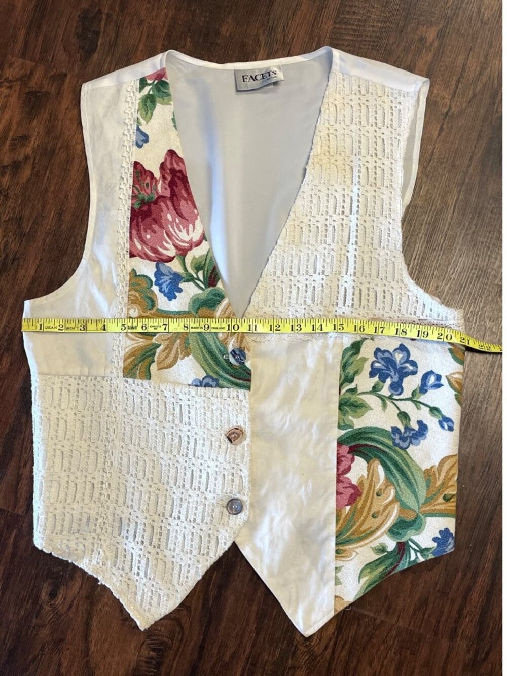 Vintage 1990s Facets Patchwork Crochet + Floral Tapestry Vest Womens Size 1X - Picture 12 of 13